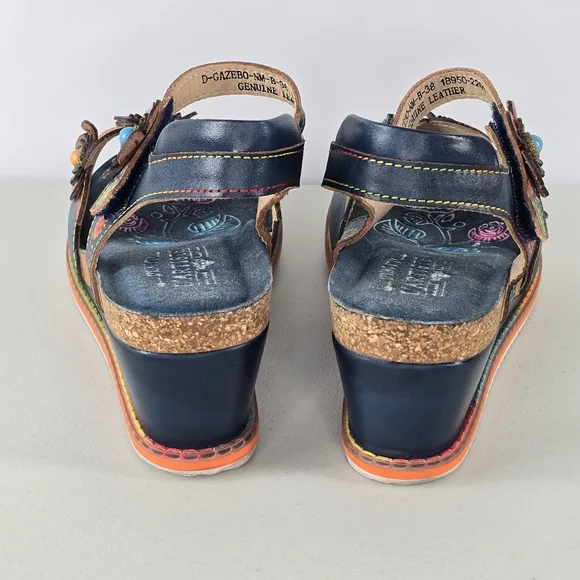 L’Artiste Gazebo Floral Leather Platform Wedge Sandals EU 38 US Size 7.5-8 - Picture 6 of 9